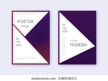 Stylish cover design template set. Violet abstract lines on dark background. Fascinating cover design. Popular catalog, poster, book template etc.