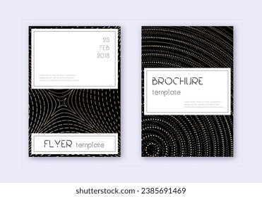 Stylish cover design template set. Gold abstract lines on black background. Fascinating cover design. Sightly catalog, poster, book template etc.