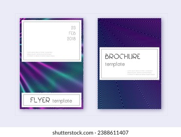 Stylish cover design template set. Neon abstract lines on dark blue background. Fetching cover design. Beautiful catalog, poster, book template etc.