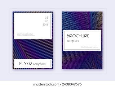 Conjunto de plantillas de diseño de portada elegante. Líneas abstractas del arcoiris sobre fondo azul oscuro. Obteniendo el diseño de la cubierta. Magnífico catálogo, afiche, plantilla de libro, etc.