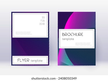 Stilvolles Cover Design Template Set. Neon abstrakte Linien auf dunkelblauem Hintergrund. Cover Design holen. Schöner Katalog, Poster, Buchvorlage etc.