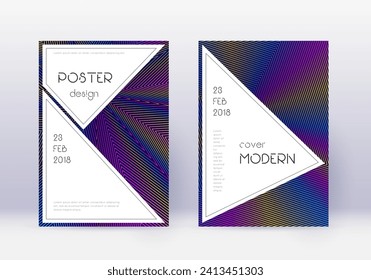 Stylish cover design template set. Rainbow abstract lines on dark blue background. Fantastic cover design. Enchanting catalog, poster, book template etc.