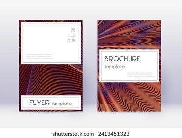 Stylish cover design template set. Orange abstract lines on wine red background. Fetching cover design. Juicy catalog, poster, book template etc.