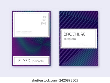 Stilvolles Cover Design Template Set. Neon abstrakte Linien auf dunkelblauem Hintergrund. Cover Design holen. Energetischer Katalog, Poster, Buchvorlage etc.
