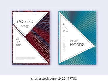 Stylish cover design template set. Red white blue abstract lines on dark background. Fascinating cover design. Fabulous catalog, poster, book template etc.