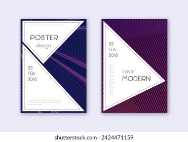 Stylish cover design template set. Violet abstract lines on dark background. Fascinating cover design. Indelible catalog, poster, book template etc.