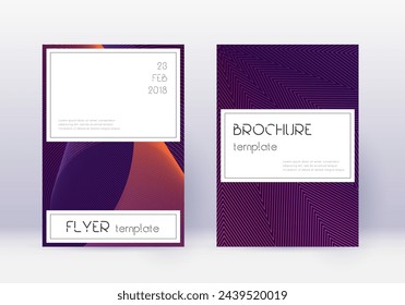 Stylish cover design template set. Violet abstract lines on dark background. Flawless cover design. Amusing catalog, poster, book template etc.