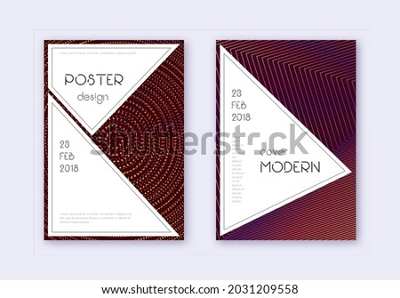 Stylish cover design template set. Orange abstract lines on wine red background. Fancy cover design. Terrific catalog, poster, book template etc.