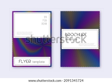 Stylish cover design template set. Rainbow abstract lines on dark blue background. Fetching cover design. Terrific catalog, poster, book template etc.