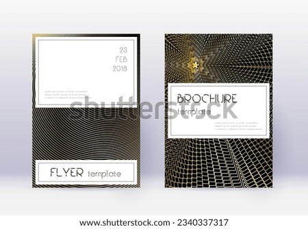 Stylish cover design template set. Gold abstract lines on black background. Fascinating cover design. Terrific catalog, poster, book template etc.