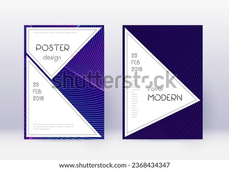 Stylish cover design template set. Neon abstract lines on dark blue background. Fancy cover design. Neat catalog, poster, book template etc.