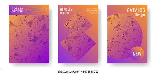 Stylish cover layout design. Global network connection polygonal grid. Interlinked nodes, atom, web or big data cloud structure concept. Information technology concept cover.