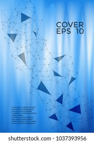 Stylish cover page layout. Global network connection illustration. Interlinked nodes, atom, web or big data cloud structure concept. Information technology concept cover.