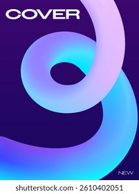 Stylish cover template with abstract neon gradient in spiral on dark background. For brochures, banners, posters, business cards, social media and more. For web and print. Just add text.