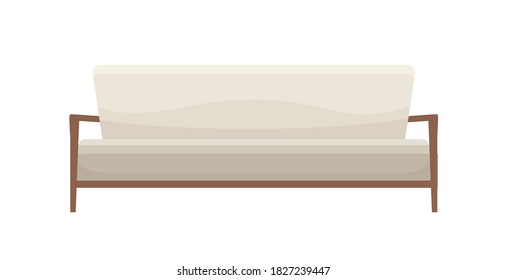 Stylish cozy settee in classic style. Modern comfortable sofa isolated on white. White couch for office or lounge. Flat vector cartoon illustration of soft minimalistic divan