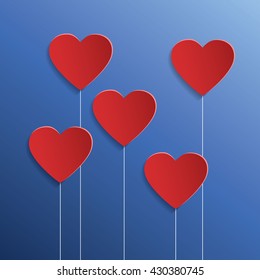 Stylish creative abstract background with red cut paper 3d hearts. 
