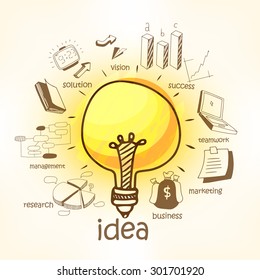 Stylish creative business infographic layout with bulb for idea concept and various business elements.