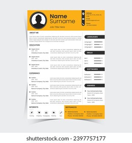 Plantilla CV de currículum de currículum con estilo y creativo - minimalista vector - Plantilla CV de currículum naranja y blanco