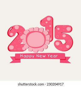 Elegante texto creativo con flores rosadas y cinta adhesiva para las celebraciones de Feliz Año Nuevo 2015.