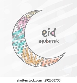 Stylish crescent moon decorated by different shapes for Muslim community festival, Eid celebration.