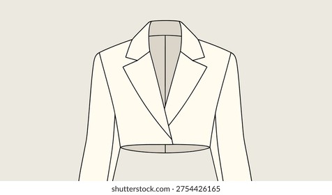 Stylish cropped cream blazer, featuring a sophisticated lapel collar and long sleeves, ideal for a chic and modern professional or casual ensemble.