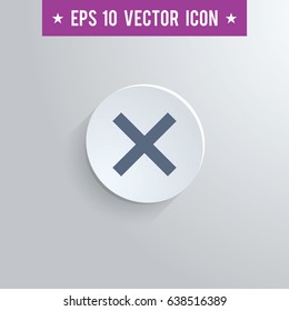 Stylish cross sign icon. Blue colored symbol on a white circle with shadow on a gray background. EPS10 with transparency.