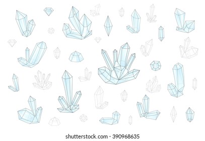 Stylish crystal design in pink and blue colors.  Set 18 isolated fashion brightly colored diamonds in hipster style. 
