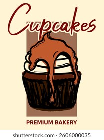 Stylish Cupcake Poster – Hand-Drawn Bakery Advertisement with Chocolate and Caramel