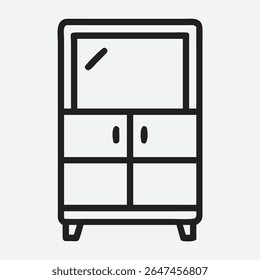Stylish Curio Cabinet Icon in Elegant Minimalist Line Art Style