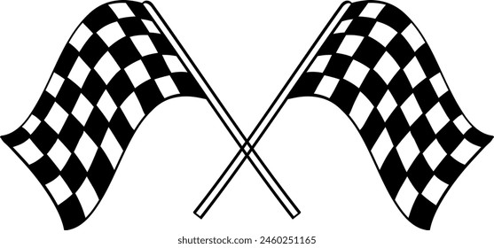 Stylish and curly racing flags, sports theme, racing, flags, checkers. Two identical checkerboard flags that intersect each other.