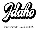 Stylish cursive Idaho logo design in black and white.
