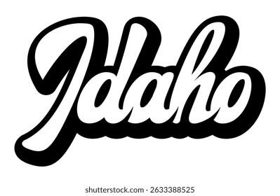 Stylish cursive Idaho logo design in black and white.