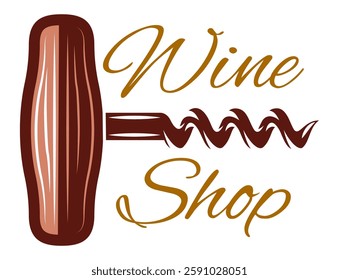 Stylish cursive text Wine Shop paired with a detailed illustration of a wine bottle opener for a classic and elegant design.