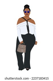 Stylish curvy black woman in smart casual office look. 