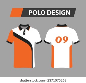 Stylish Custom Polo Jersey Design in Orange, White, and Black. High-quality Vector Illustration for Sports, Fashion, Apparel.