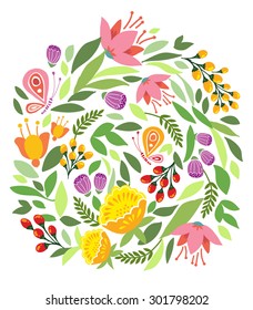 Stylish cute colorful floral background with butterfly
