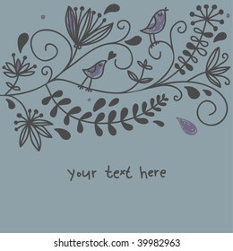 Stylish cute floral background with birds