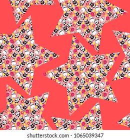 Stylish and cute hand drawn pandas with stars design seamless pattern vector