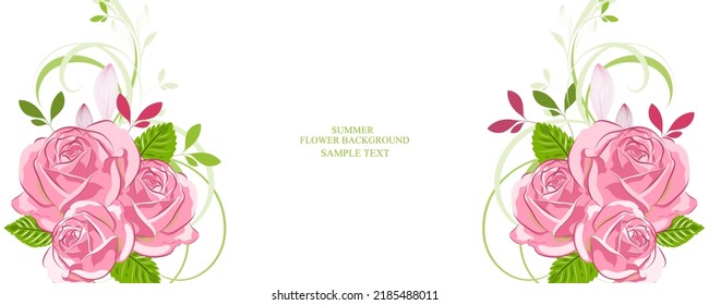Stylish cute hand-drawn background with
 rose flower. Element for postcards, invitations, design and creativity.