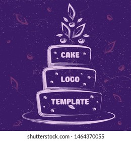 stylish cute hand-drawn logo with cake, sprigs and berries for bakery, pastry, confectionery, cake, dessert, sweets shop