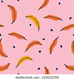 Stylish cute illustration, print, card with bananas on pink background. 