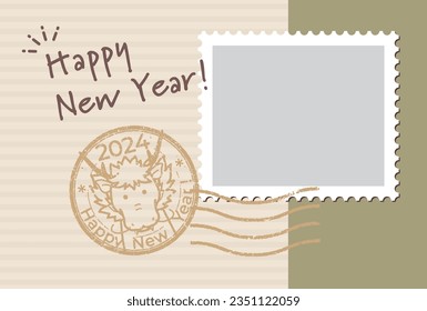 Stylish and cute New Year's card template for the Year of the Dragon (with photo space)