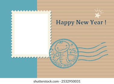 Stylish and cute New Year's card template for the Year of the Snake with photo space