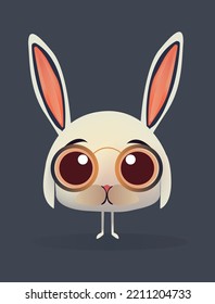 Stylish cute rabbit wearing eyeglasses. Flat design, funny cartoon character. Long eared easter bunny vector illustration. 