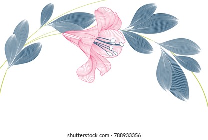 Stylish cute spring background with lily flowers painted by hand.