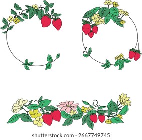 Stylish and cute strawberry round frames and borders, sticker designs, and labels