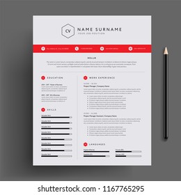 Stylish CV / resume design template red. Super clean and clear professional modern design. Red design elements and icons - vector template