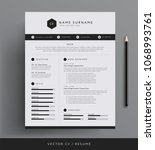 Stylish CV Resume template sample - black and white minimal design vector