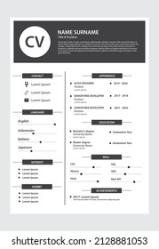 Stylish CV Resume template sample. Curriculum vitae design. Black and white minimal design vector