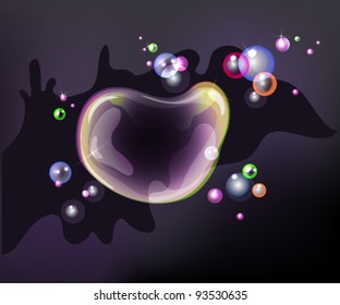 Stylish dark abstract background with multicolored bubbles shape.